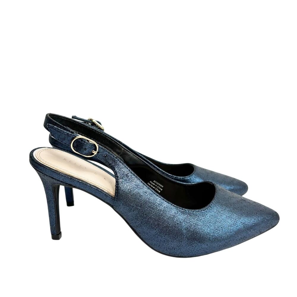 KELLY AND KATE BENDAMA WOMENS SPARKLY NAVY BLUE POINTED TO PUMPS SIZE US 8